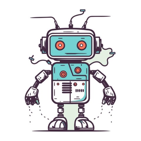 Cute robot. Vector illustration in doodle cartoon style.