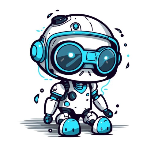 Vector illustration of Cute Cartoon Robot. Isolated on white bac