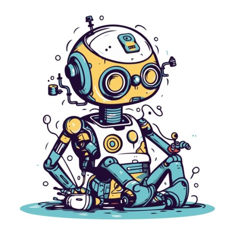 Robot. Hand drawn vector illustration. Isolated on white backgro