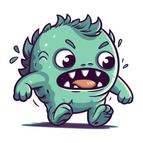 Funny cartoon monster running. Vector illustration isolated on w