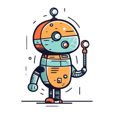 Cute cartoon robot. Vector illustration in doodle style.