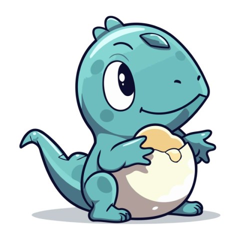 Cute blue dinosaur with egg isolated on white background. Vector