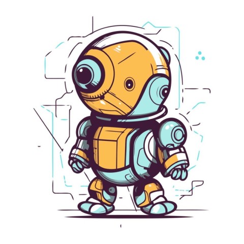 Cute cartoon robot. Hand drawn vector illustration. Doodle style