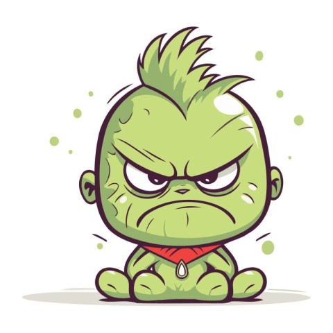 Angry cartoon green monster. Vector illustration isolated on whi