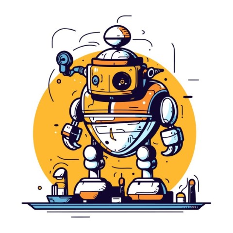 Vector illustration of a robot on a white background. Cartoon st