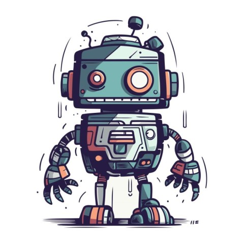 Retro robot. Vector illustration. Isolated on white background.