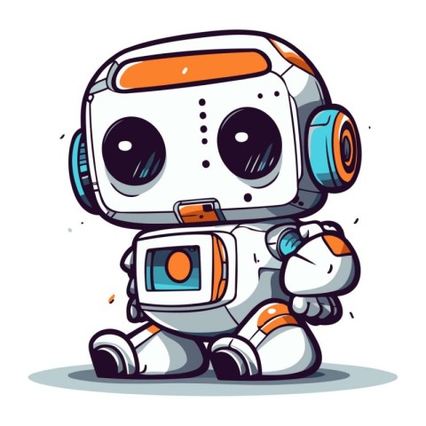 Cute cartoon robot. Vector illustration. Isolated on white backg