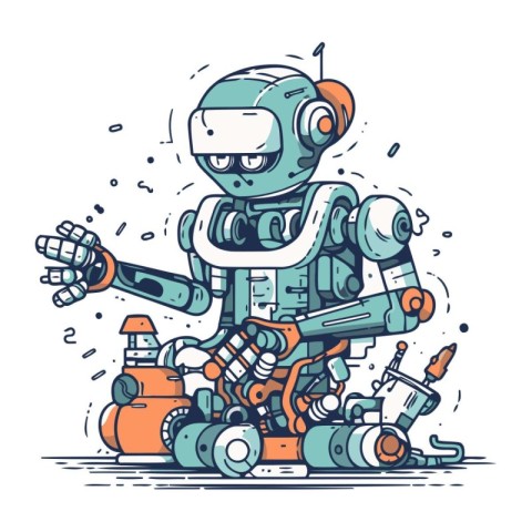 Robot with a screwdriver. Vector illustration of a robot.