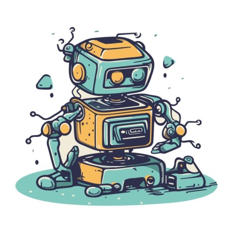 Vector illustration of a robot. Hand drawn robot. Cartoon robot.