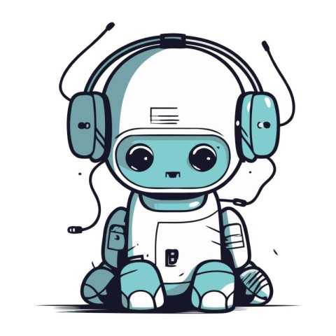 Cute robot with headphones. Vector illustration of a cartoon rob