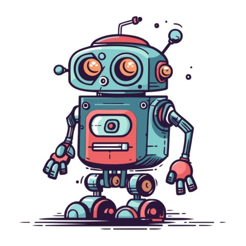 Cute cartoon robot. Hand drawn vector illustration. Isolated on