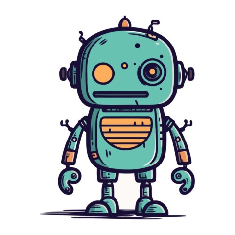 Cute cartoon robot. Hand drawn vector illustration. Isolated on