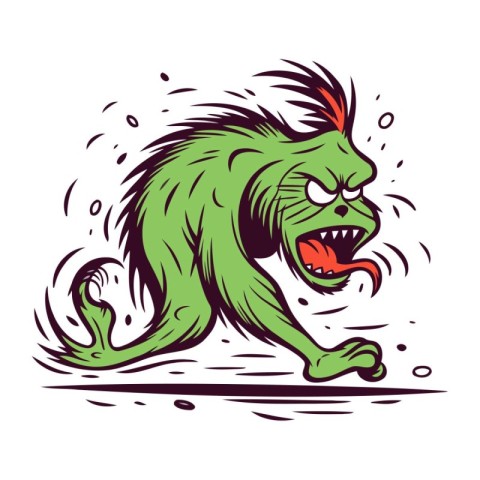 Angry lion running. vector illustration. isolated on white backg