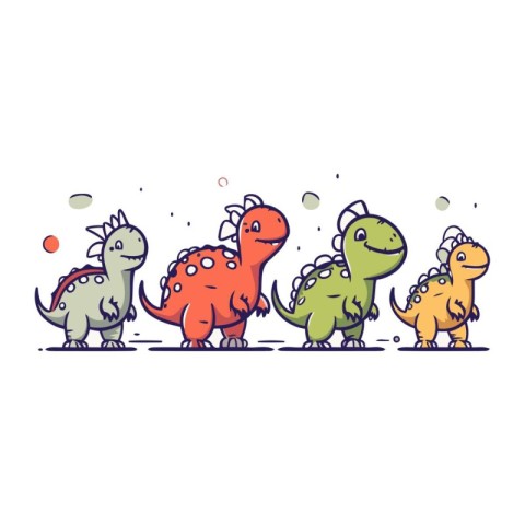 Cartoon dinosaurs. Vector illustration of cute dinosaurs on whit