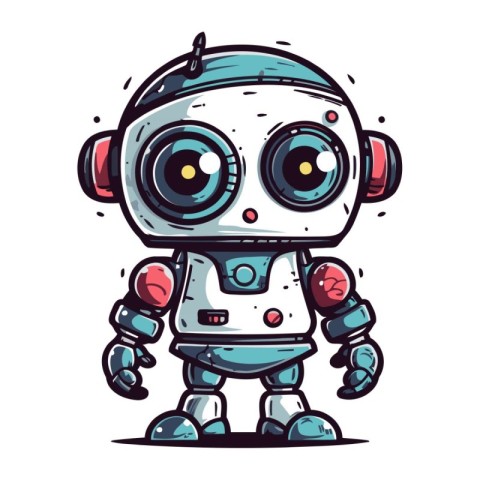 Cute robot with headphones. Vector illustration of a cartoon rob