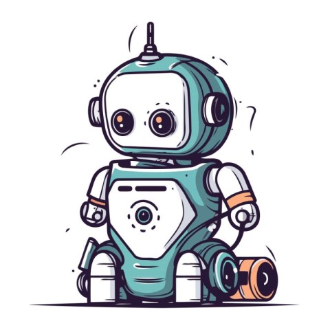 Vector illustration of cute cartoon robot. Cute hand drawn robot