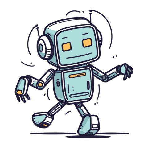 Cartoon robot with headphones. Vector illustration of a funny ro