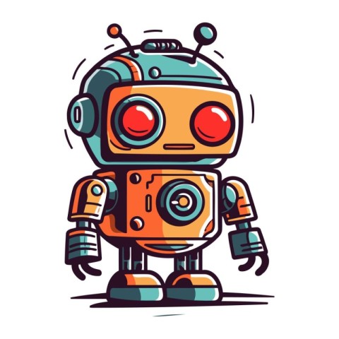 Cute cartoon robot. Vector illustration isolated on a white back