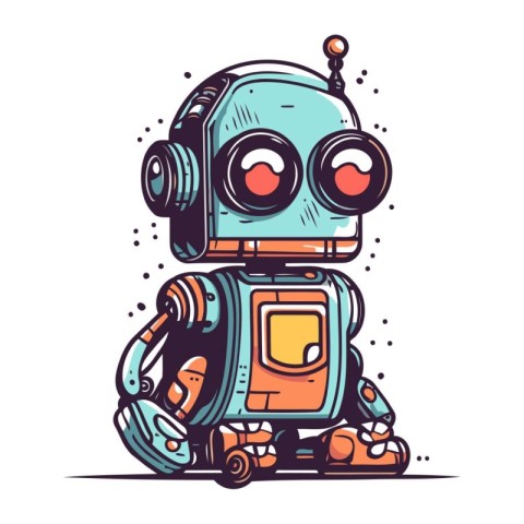 Cartoon robot with headphones. Vector illustration of a cartoon