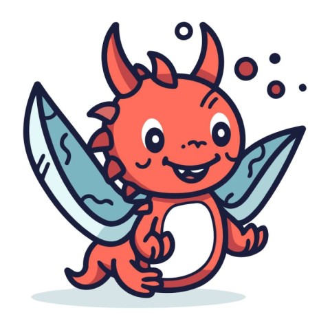 Vector illustration of a cute little dragon with a knife and a b