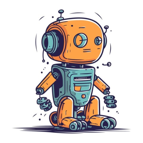 Cute cartoon robot. Vector illustration. Isolated on white backg