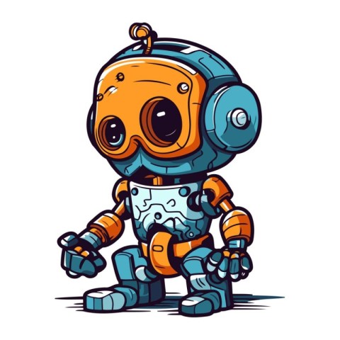 Cartoon robot. Vector illustration of a little robot with a gun.