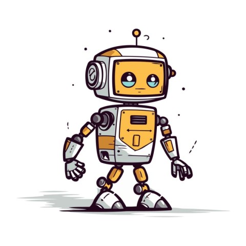 Cute cartoon robot. Vector illustration. Isolated on white backg