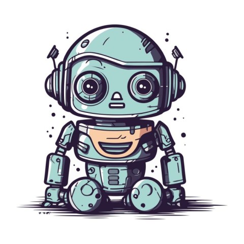 Cute cartoon robot. Vector illustration. Isolated on white backg