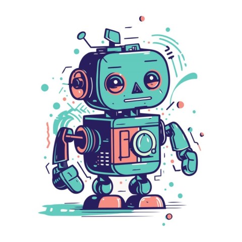 Cute cartoon robot. Vector illustration. Cute robot. Technology.