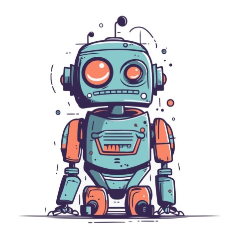 Cute robot. Vector illustration. Isolated on white background.