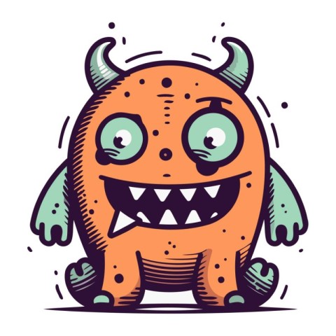 Funny cartoon monster with horns. Vector illustration isolated o