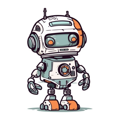 Vector illustration of cute cartoon robot. Isolated on white bac