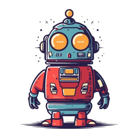 Cute cartoon robot. Vector illustration. Isolated on white backg