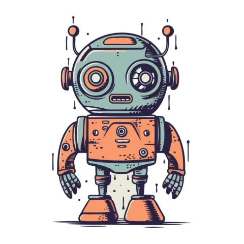 Cute robot cartoon vector illustration. Hand drawn vector illust