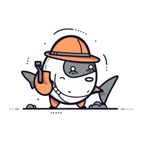 Vector illustration. flat design. Cute cartoon robot with shovel