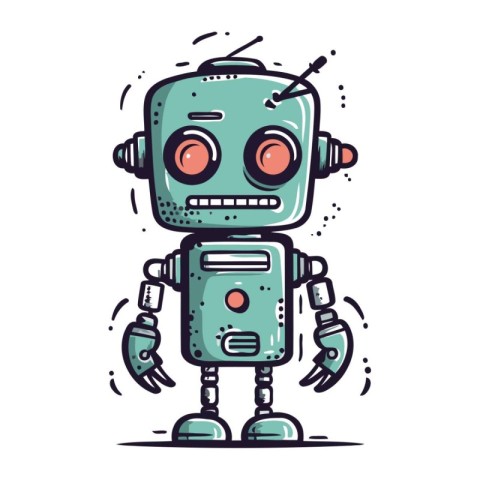 Cartoon robot vector illustration. Cute robot character. Doodle