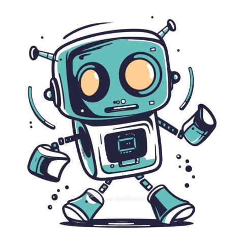 Cute cartoon robot. Vector illustration. Isolated on white backg