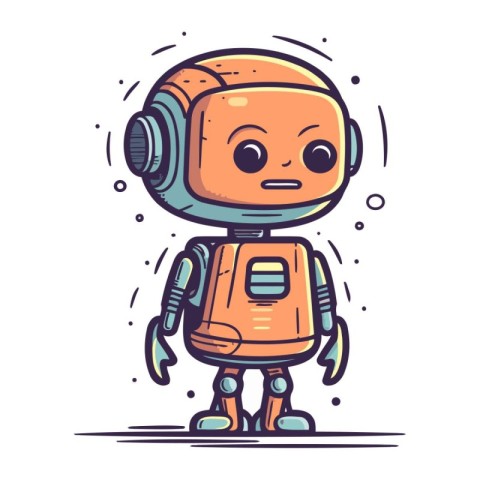 Cute cartoon robot character. Vector illustration in doodle styl