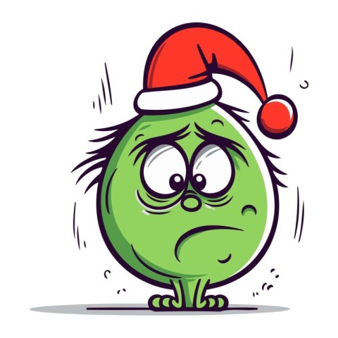 Funny green monster in red santa hat. Vector illustration.