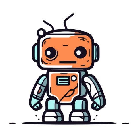 Cute robot cartoon vector illustration. Hand drawn robot doodle.