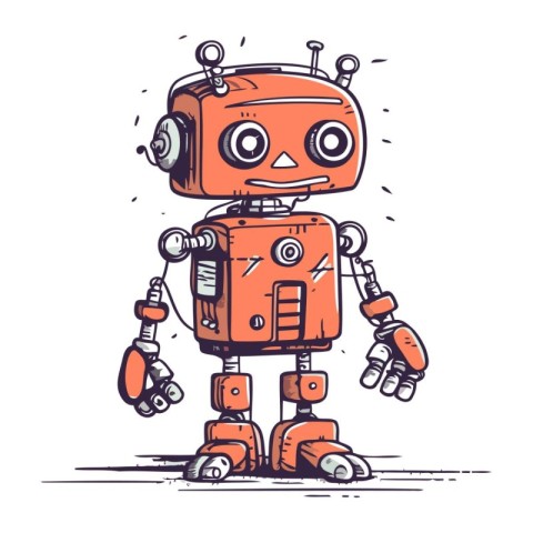 Cute cartoon robot. Vector illustration. Isolated on white backg