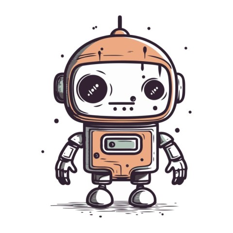 Cute cartoon robot. Vector illustration. Isolated on white backg