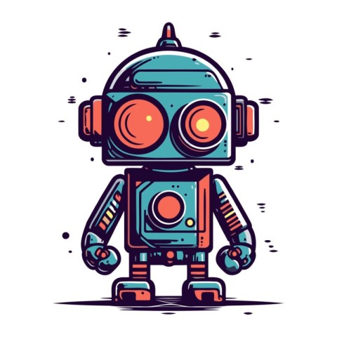 Cute robot vector illustration. Hand drawn cartoon robot vector