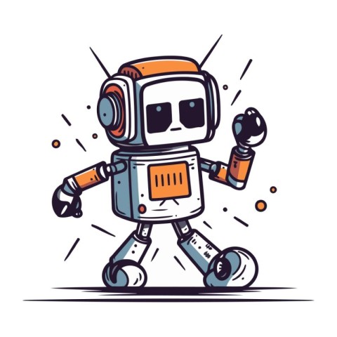 Cartoon robot. Vector illustration. Cute hand drawn robot.