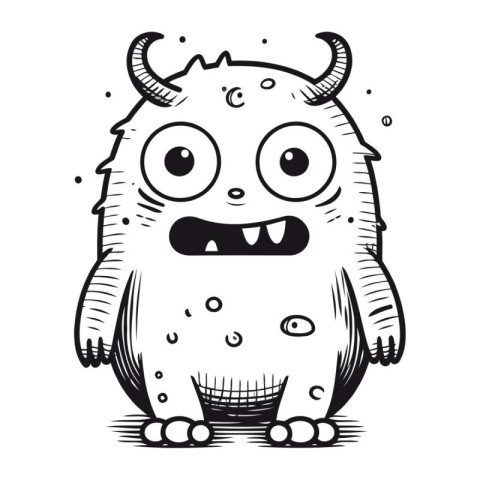 Funny cartoon monster. Black and white vector illustration for c