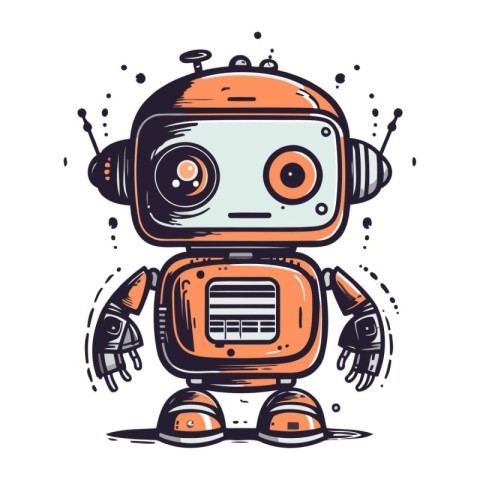 Cute cartoon robot. Vector hand drawn illustration. Isolated on