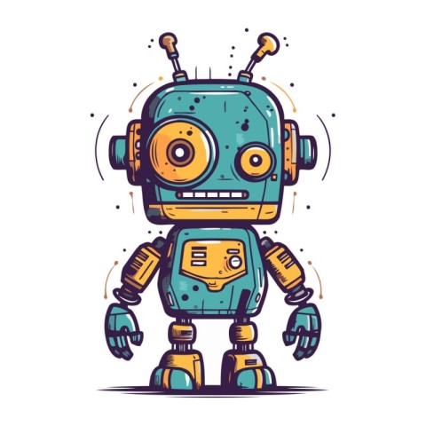 Cute cartoon robot. Hand drawn vector illustration. Doodle style