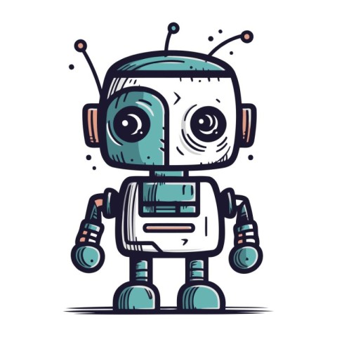 Cute cartoon robot. Vector illustration. Isolated on white backg