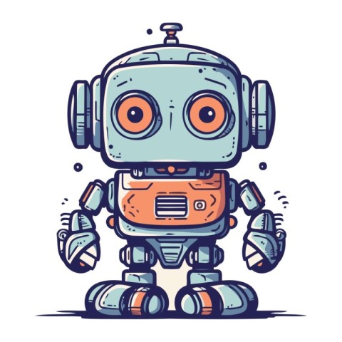 Cute robot. Hand drawn vector illustration. Isolated on white ba