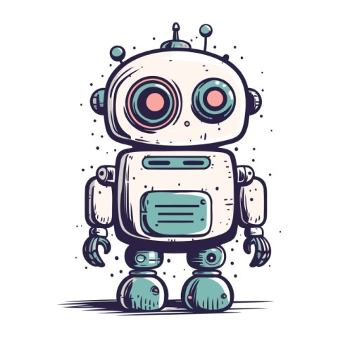 Cute cartoon robot. Hand drawn vector illustration isolated on w